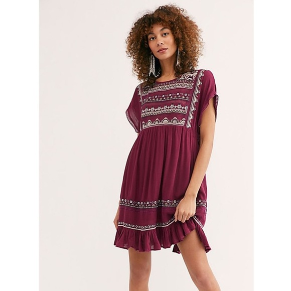 Free People Dresses & Skirts - Free People Sunrise Wanderer Mini Bohemian Dress Plum Sz S